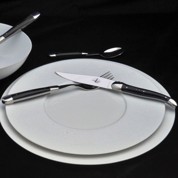 Forge de Laguiole Couteaux de table pointe de corne, noir - set de 6