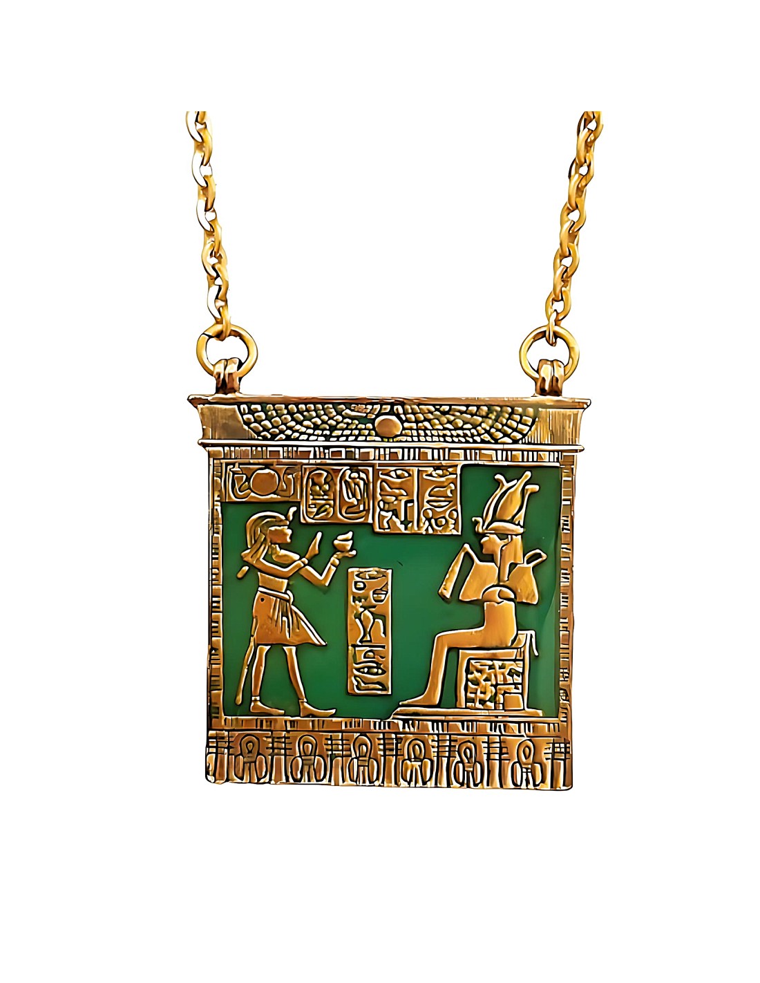 Médaillon égyptien Isis vert et doré