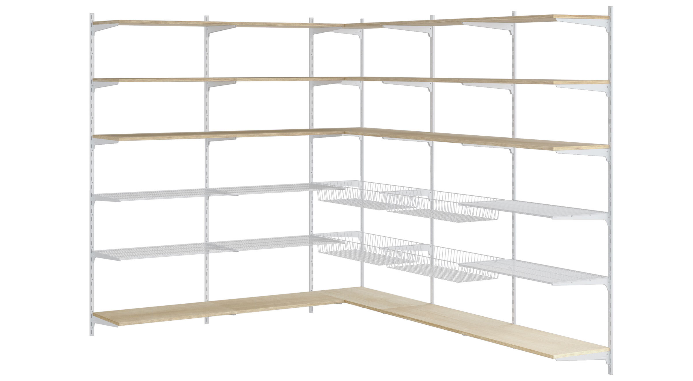 P-SLOT Mix-404 Étagère d'angle | 163/244x200x42 cm (LxHxP) | chêne/blanc