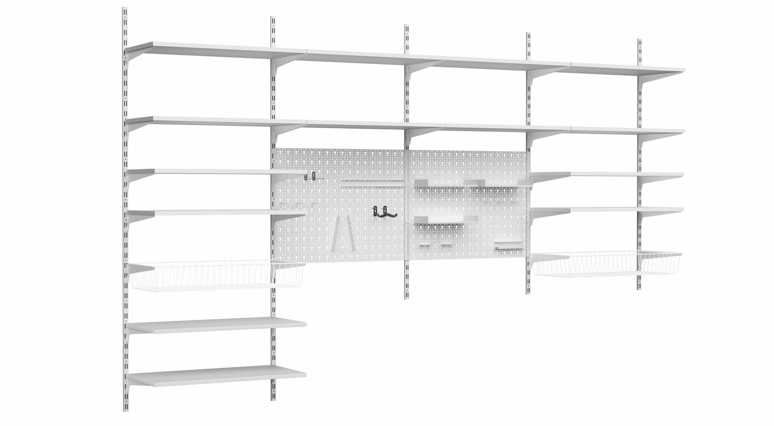 P-SLOT Mix-408 Étagère modulable panneau porte outils | 323x200x42 cm (LxHxP) | blanc