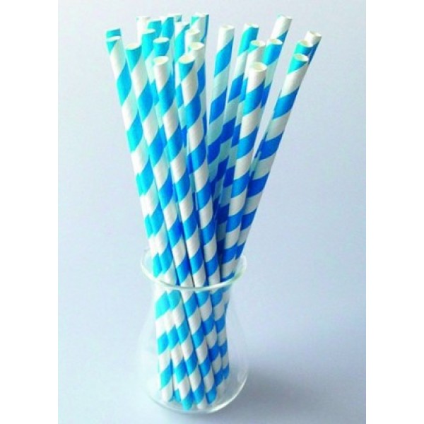 Paille en papier, torsadée bleue Ø 5.5 mm h 200 mm (x 1000)