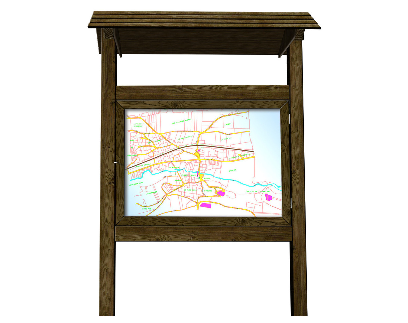 Panneau information en bois avec toit