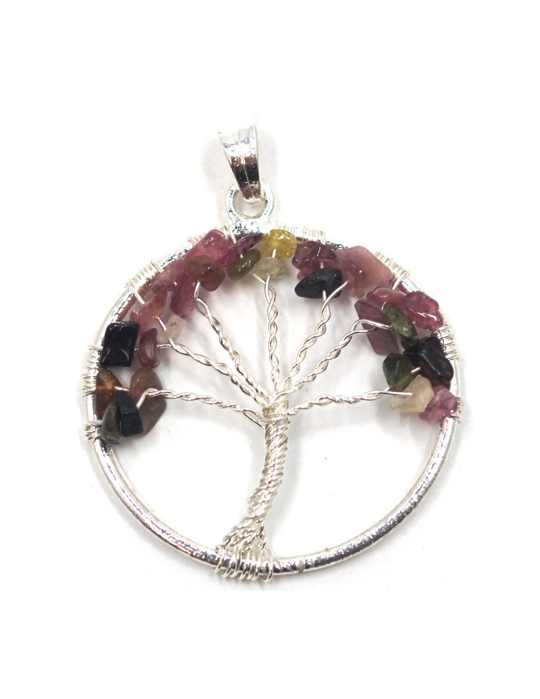 Pendentif Arbre de Vie en Tourmaline Multicolore - Énergie et Harmonie Naturelle