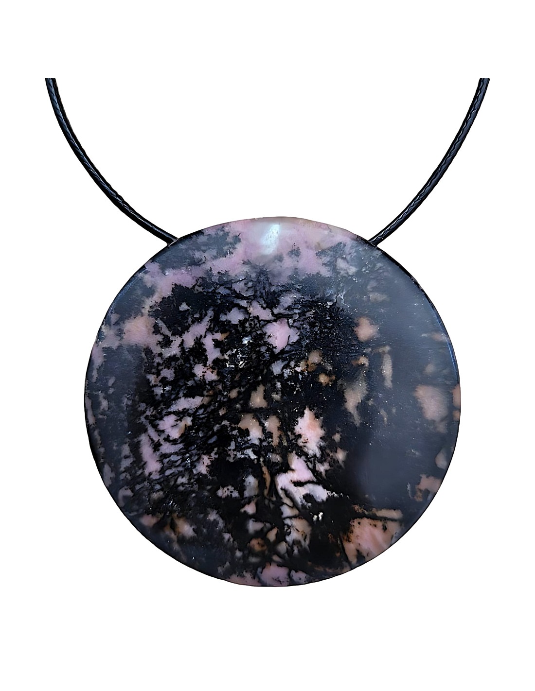 Pendentif disque en Rhodonite