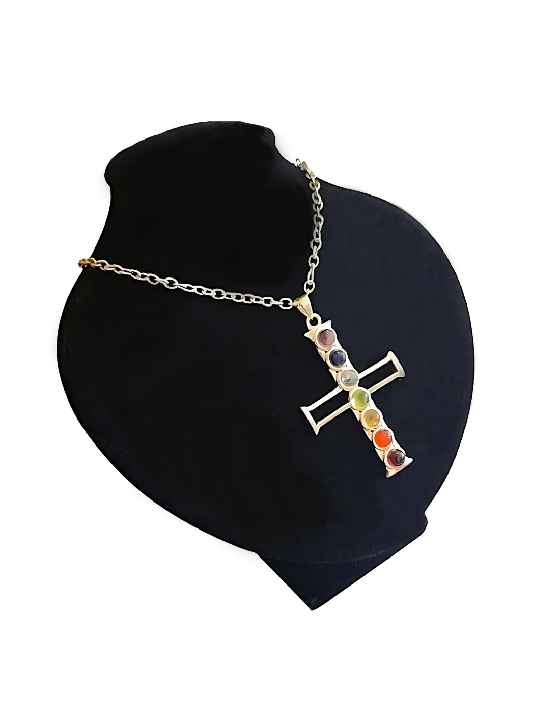 Pendentif Croix religieuse 7 Chakras en métal argenté