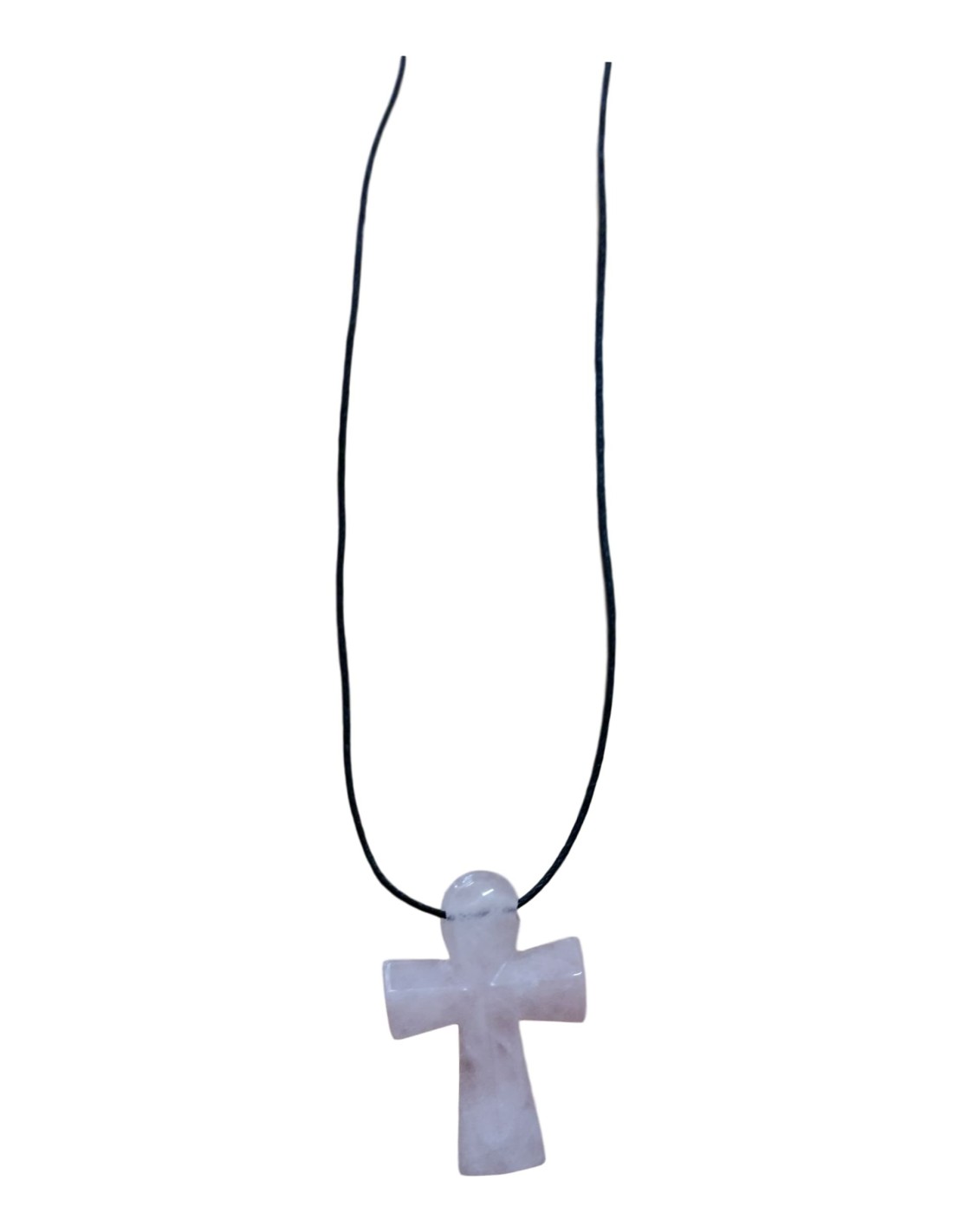 Pendentif croix ankh en quartz rose - Symbole de vie et d'amour