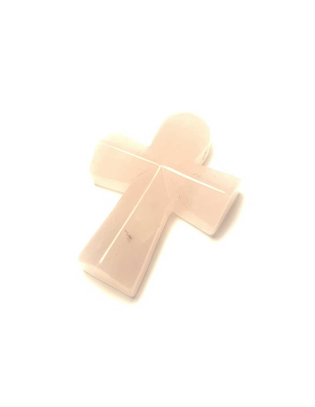 Pendentif croix Ank en Quartz rose
