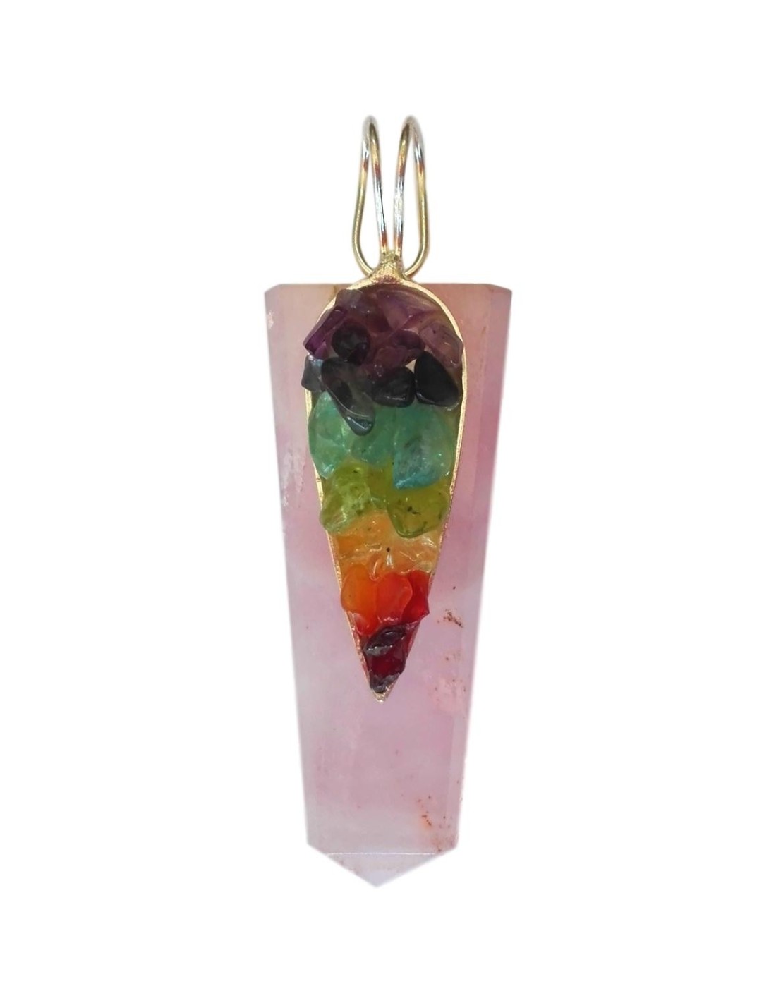 Pendentif des 7 chakras en quartz rose - Équilibre et harmonie énergétique