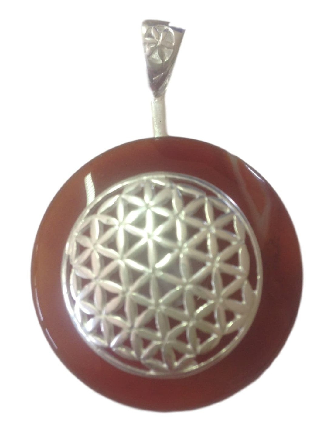 Pendentif Donut avec Fleur de Vie en Cornaline - Énergie et Harmonie pour une Vie Équilibrée