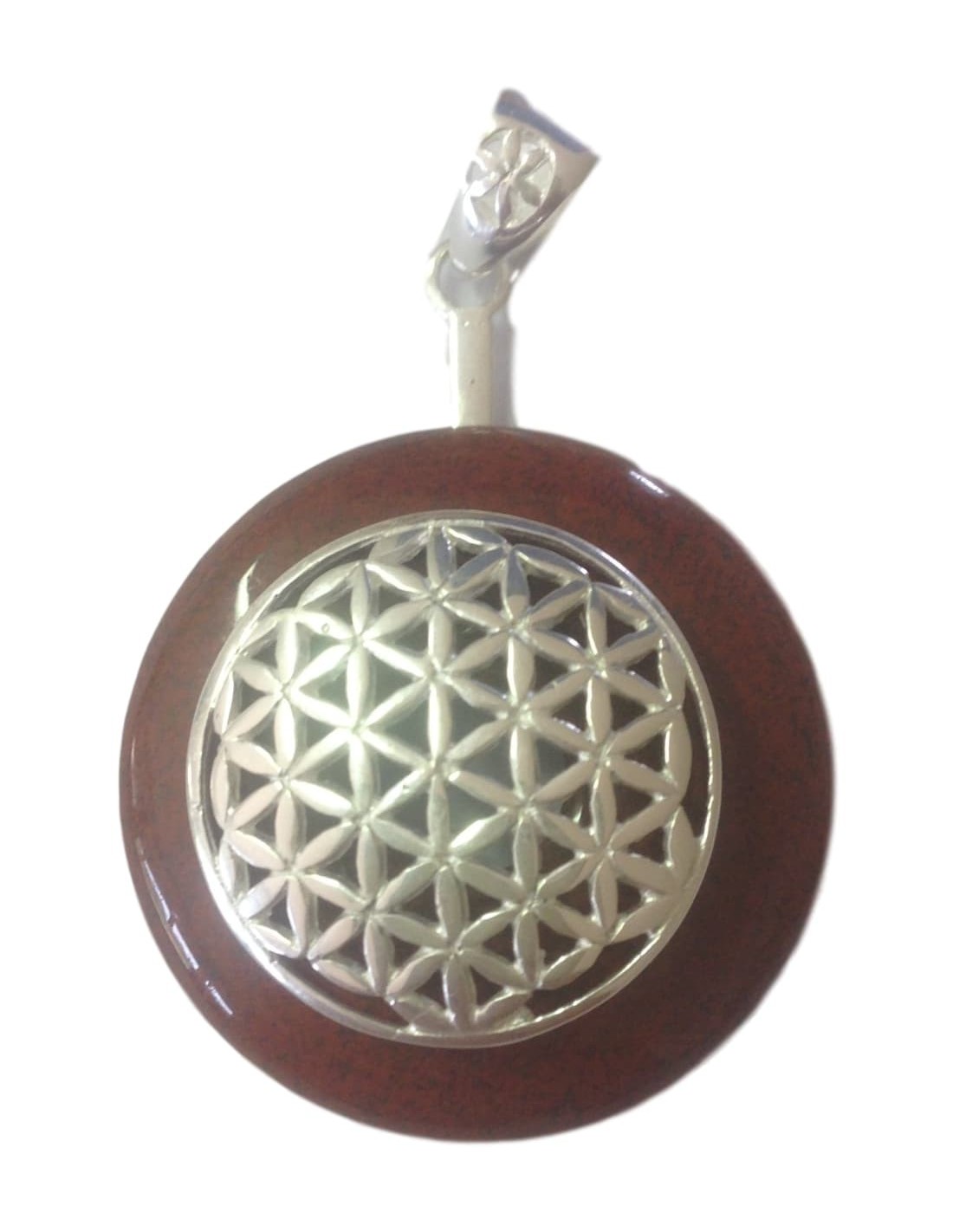 Pendentif Donut en Jaspe Rouge avec Fleur de Vie - Énergie et Protection
