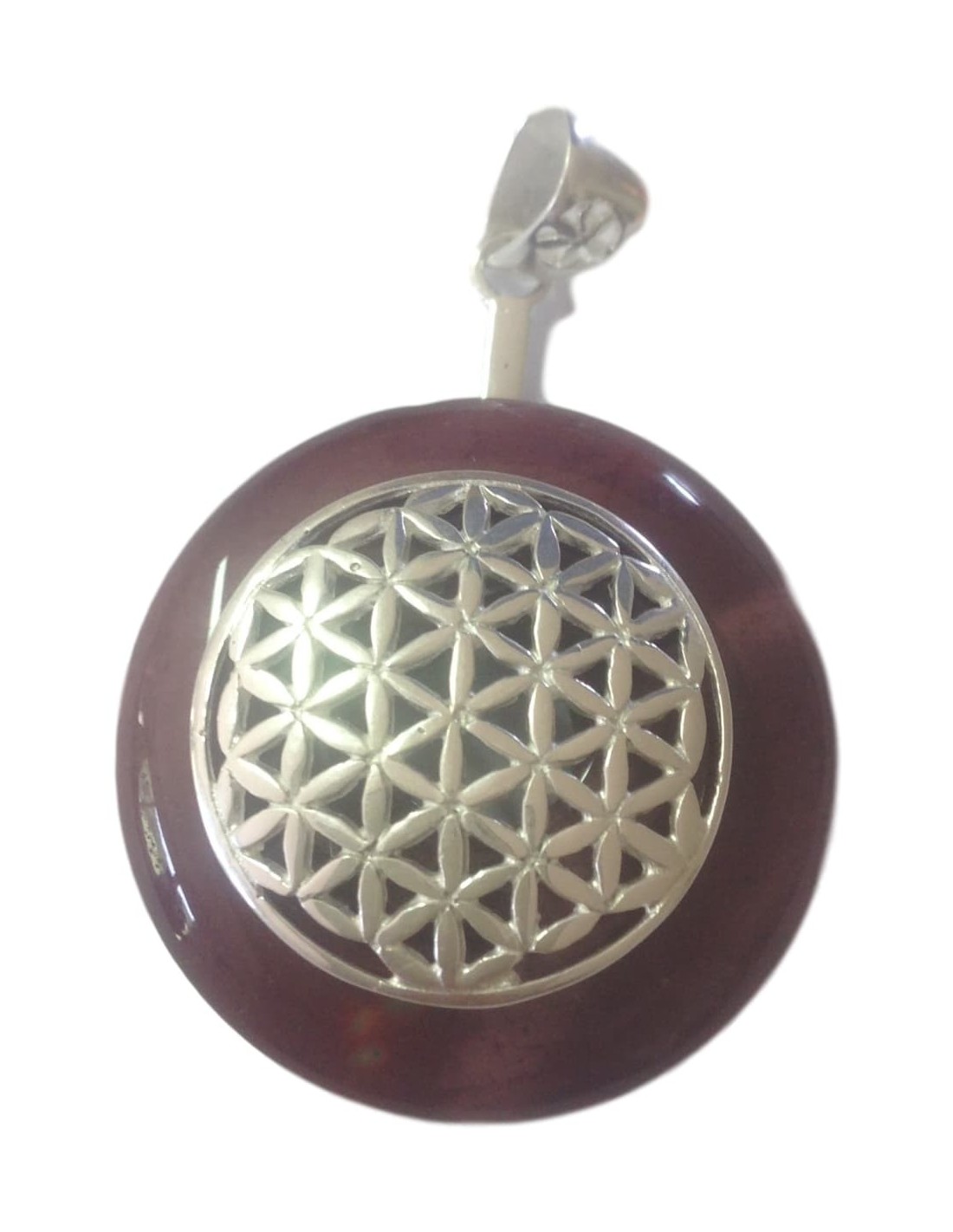 Pendentif Donut en Mokaite avec Fleur de Vie - Énergie et Harmonie Naturelle
