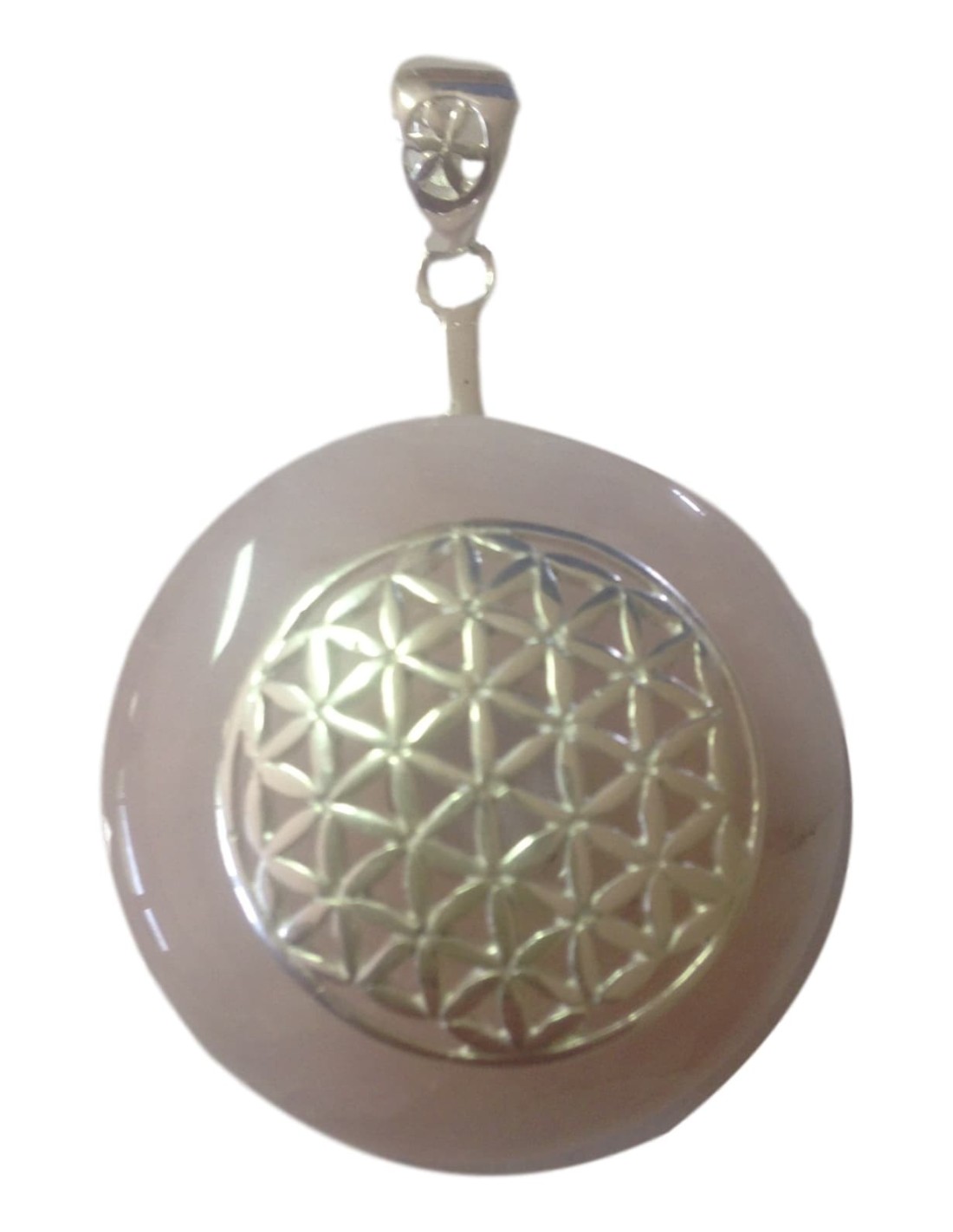 Pendentif Donut en Quartz Rose avec Fleur de Vie - Harmonie et Amour