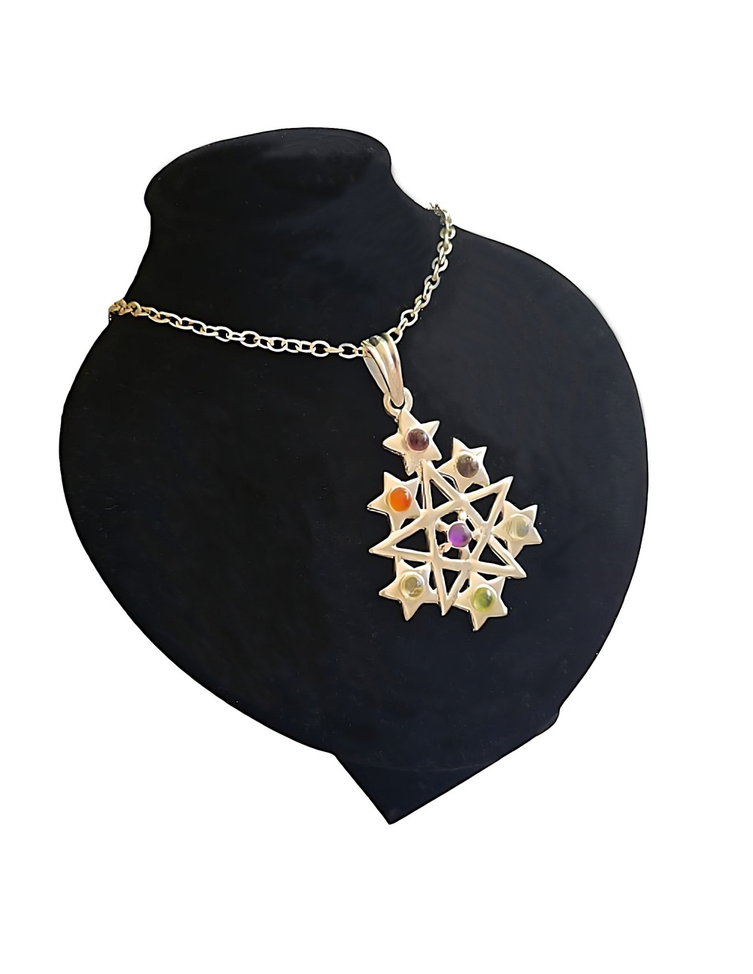 Pendentif 7 Chakras Pentagramme en métal argenté