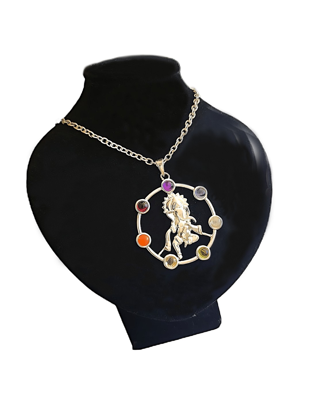 Pendentif 7 Chakras Ganesh en métal argenté