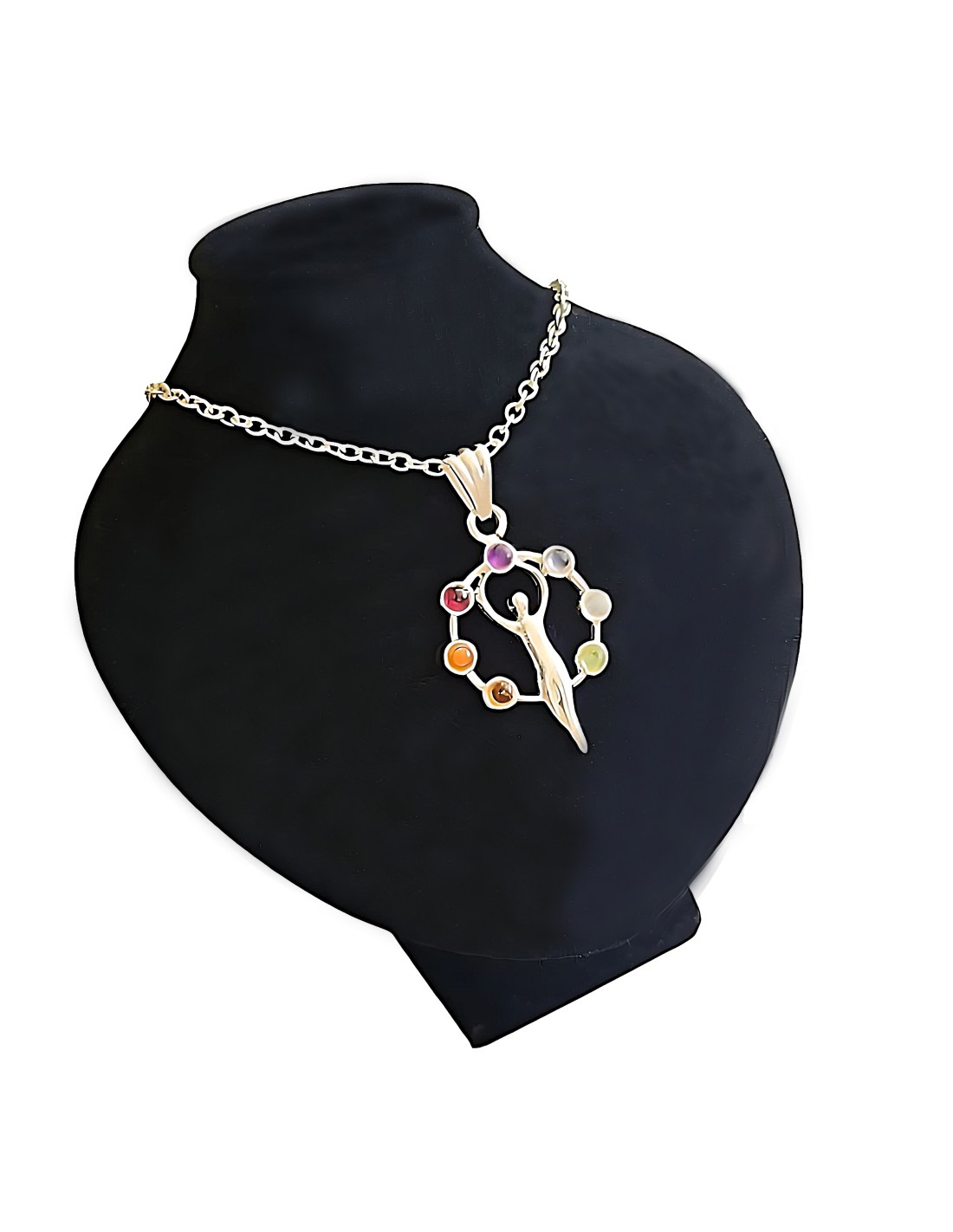 Pendentif 7 Chakras Déesse Mère en métal argenté