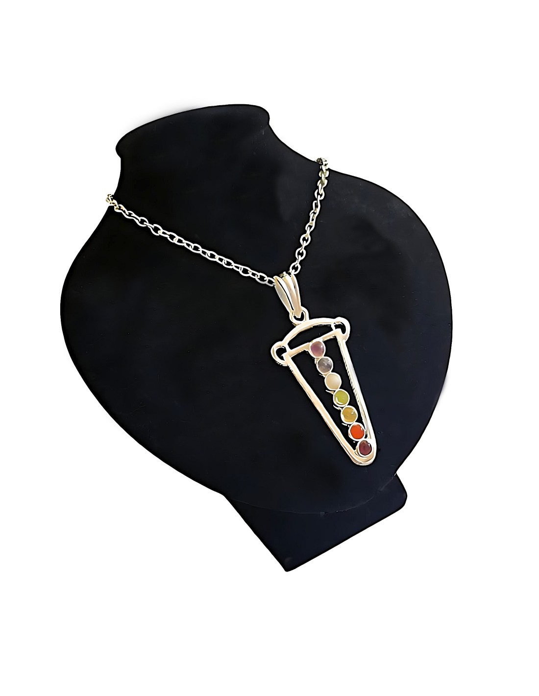 Pendentif Cristaux 7 Chakras en métal argenté