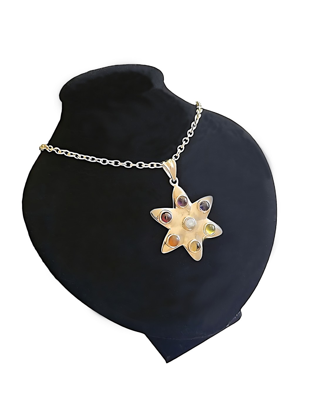 Pendentif Étoile 7 Chakras en métal argenté