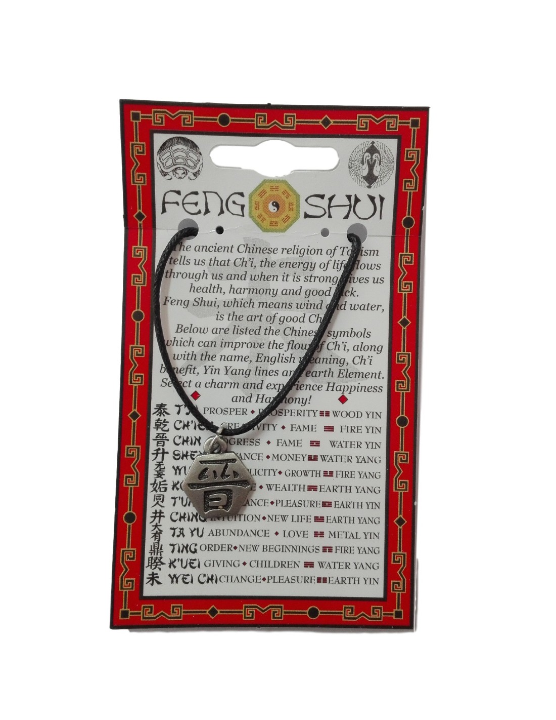 Pendentif Feng Shui avec symbole du CHIN pour l'harmonie et la prospérité