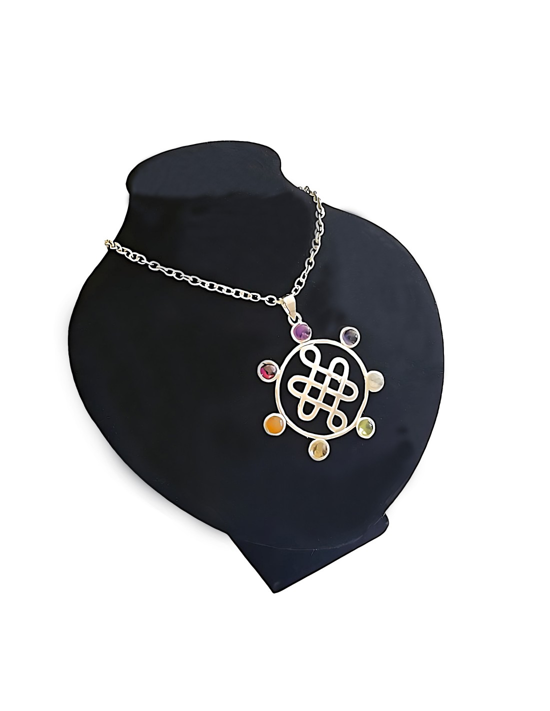 Pendentif 7 Chakras Noeud infini en métal argenté