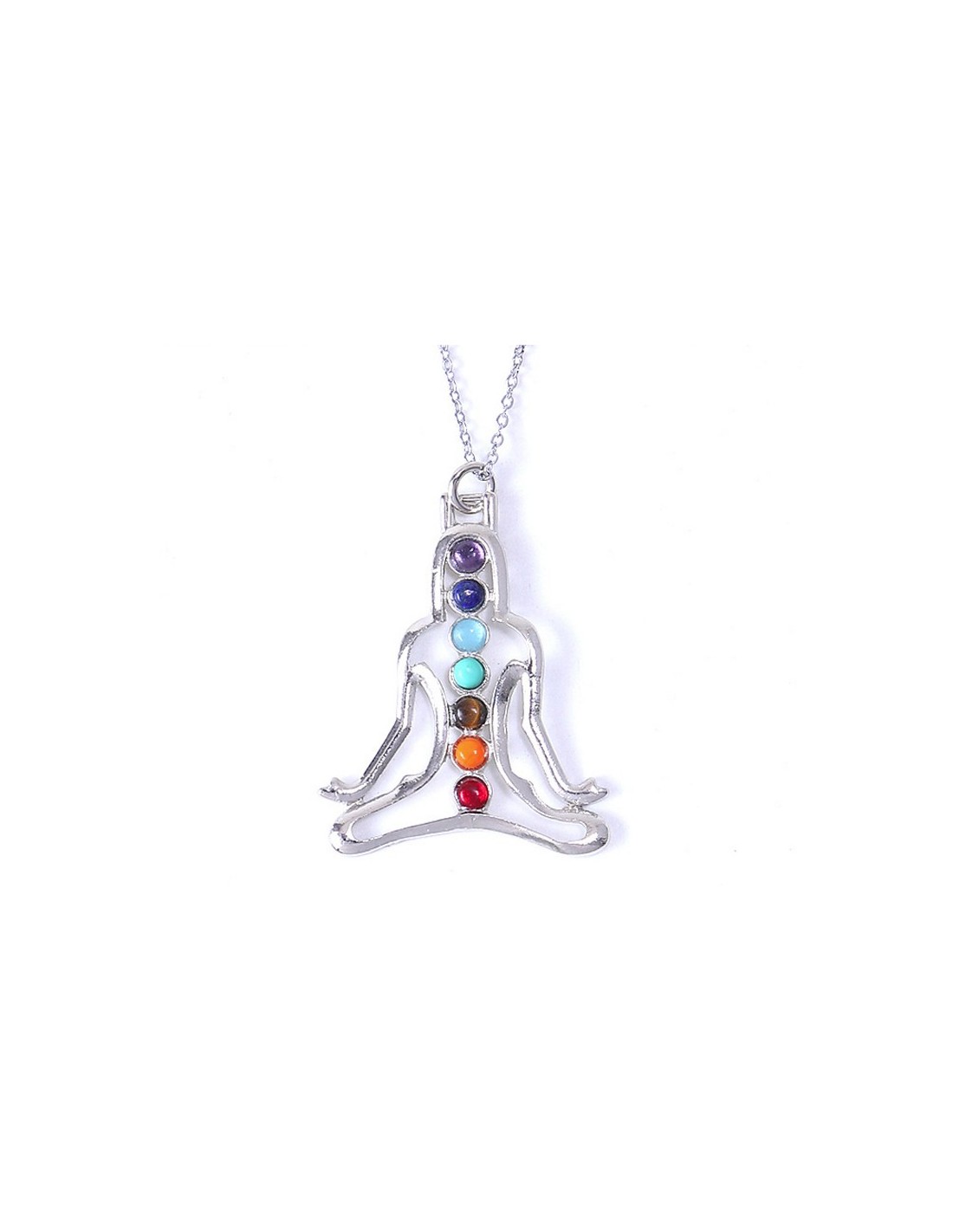 Pendentif Yogi Métal Argenté - Équilibre et Harmonie des Chakras