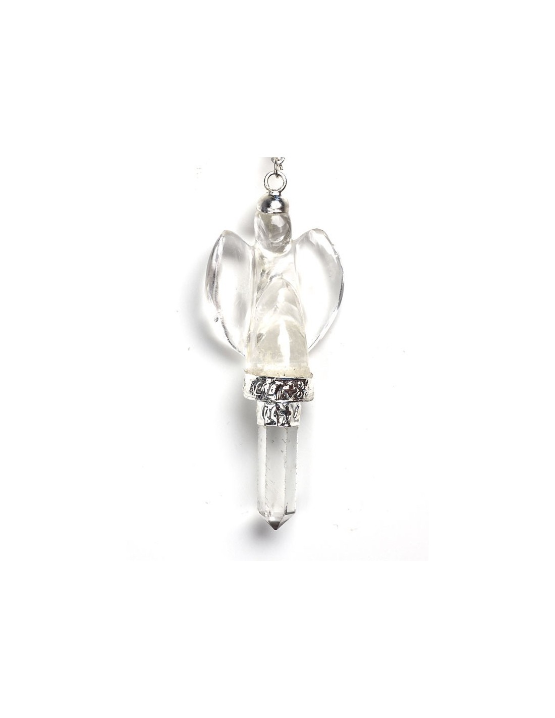 Pendule Ange avec Pointe en Cristal de Roche - Harmonie et Clarté Énergétique