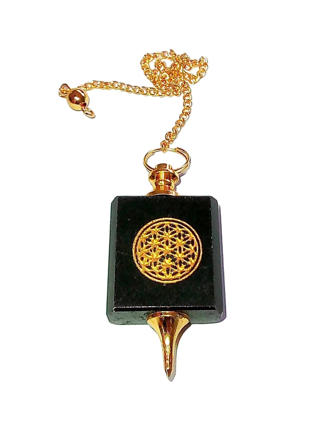 Pendule doré en Agate noire et fleur de vie - Harmonisez vos énergies et favorisez la clarté mentale
