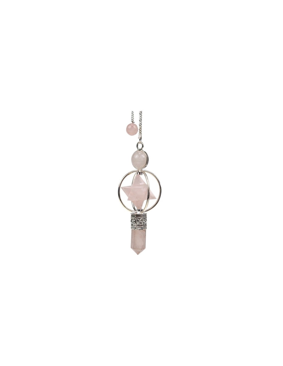 Pendule Sphèrerkaba en pierre semi précieuse quartz rose - Harmonisez votre énergie avec un outil adapté