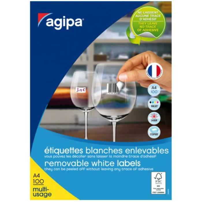 Etiquettes adhésives amovibles - 210 x 297 mm - Blanc AGIPA Lot de 100