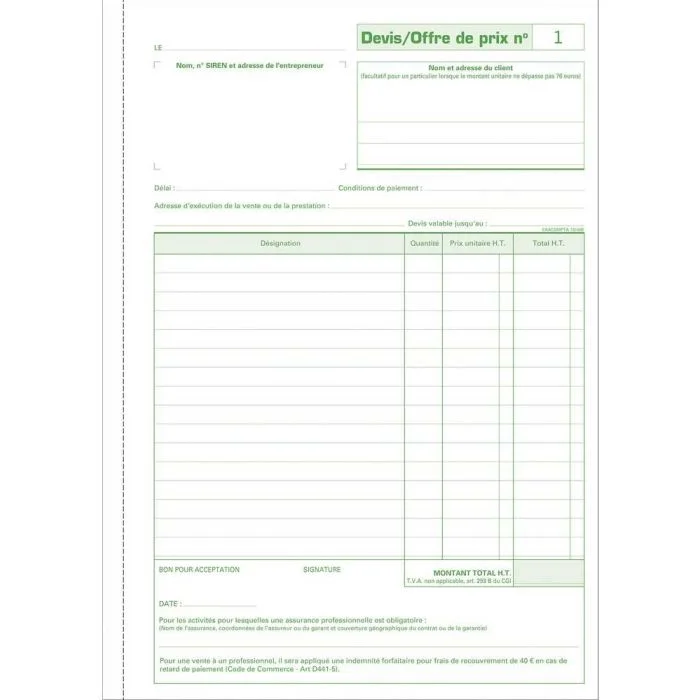 DEVIS Auto-Entrepreneur - Carnet autocopiant Dupli - A4 EXACOMPTA