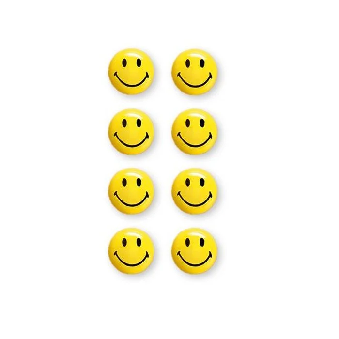 Lot de 8 Aimants SMILEY 20 mm - Jaune et Noir MAGNETOPLAN