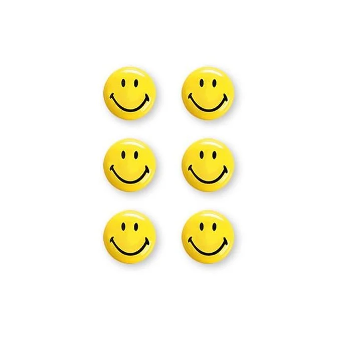 Lot de 6 Aimants SMILEY 30 mm - Jaune et Noir MAGNETOPLAN
