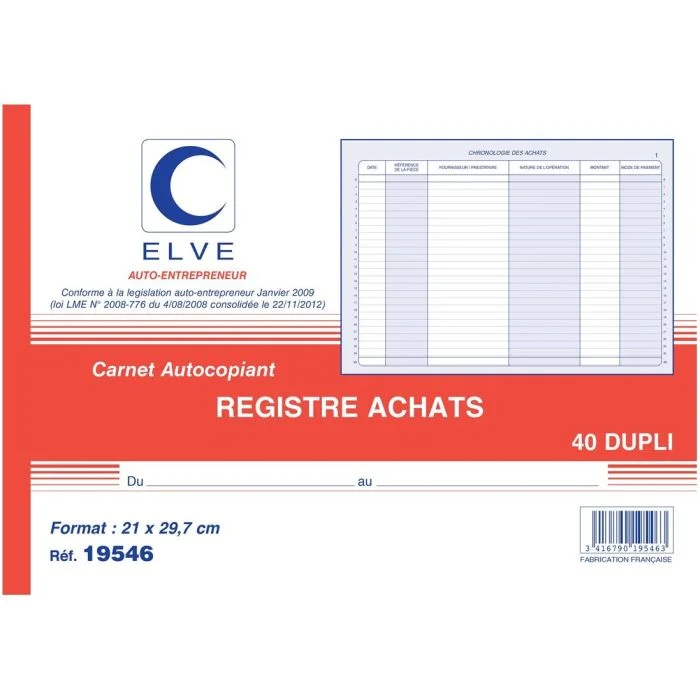 Registre des Achats Auto-Entrepreneur ELVE