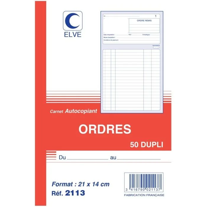 CARNET D'ORDRES 210 x 140 mm - Autocopiant Dupli ELVE