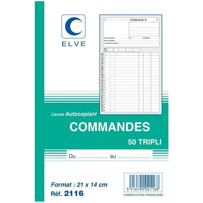 COMMANDE Carnet 210 x 140 mm - Autocopiant Tripli ELVE