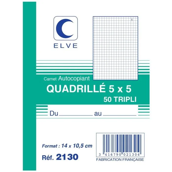 QUADRILLE Carnet 140 x 105 mm - Autocopiant Tripli ELVE