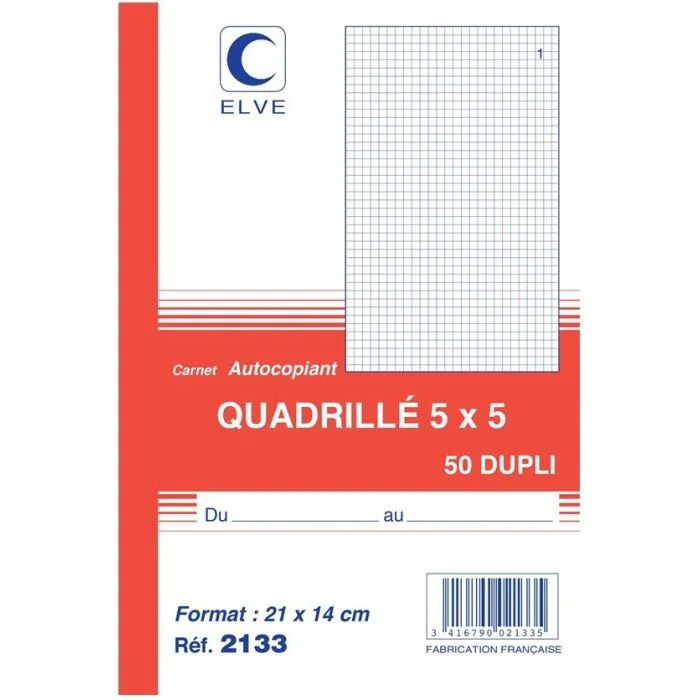 QUADRILLE Carnet 210 x 140 mm - Autocopiant Dupli ELVE