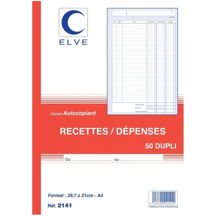 RECETTES DÉPENSES Cahier autocopiant Dupli A4 ELVE