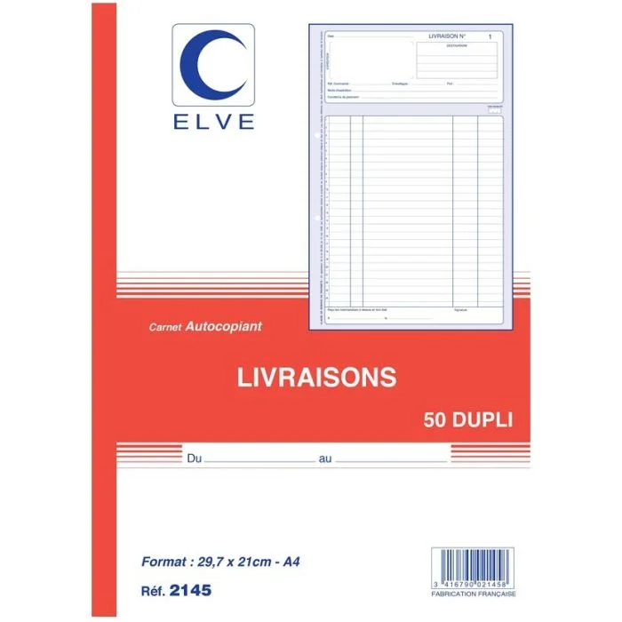 LIVRAISONS Carnet 297 x 210 mm - A4 Autocopiant Dupli ELVE
