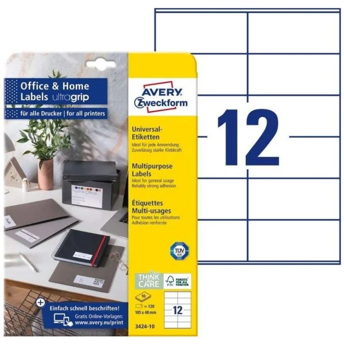 Étiquettes adhésives 105 x 48 mm - Blanc AVERY Office and Home Lot de 120