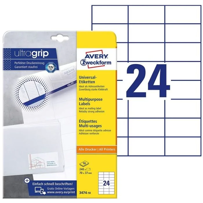 Étiquettes adhésives - 70 x 37 mm - Blanc AVERY Office and Home Lot de 240