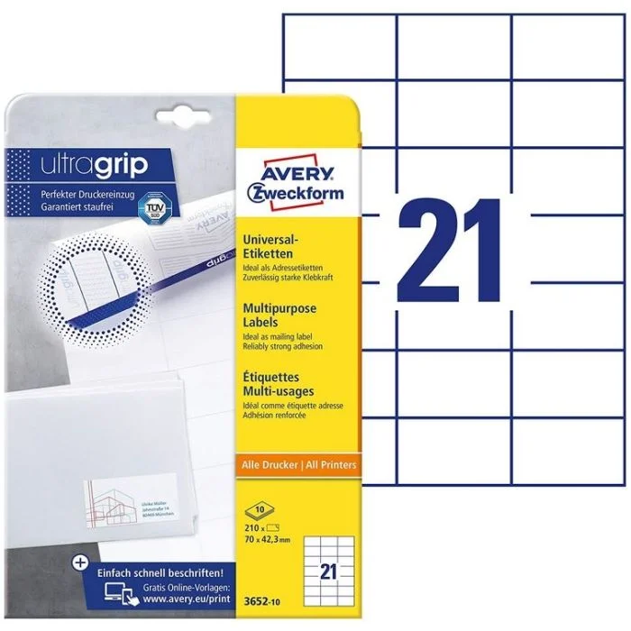 Étiquettes adhésives - 70 x 42,3 mm - Blanc AVERY Office and Home Lot de 210