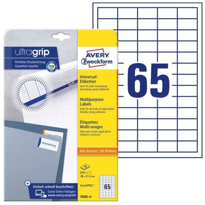 Étiquettes adhésives - 38 x 21,2 mm - Blanc AVERY Office and Home Lot de 650