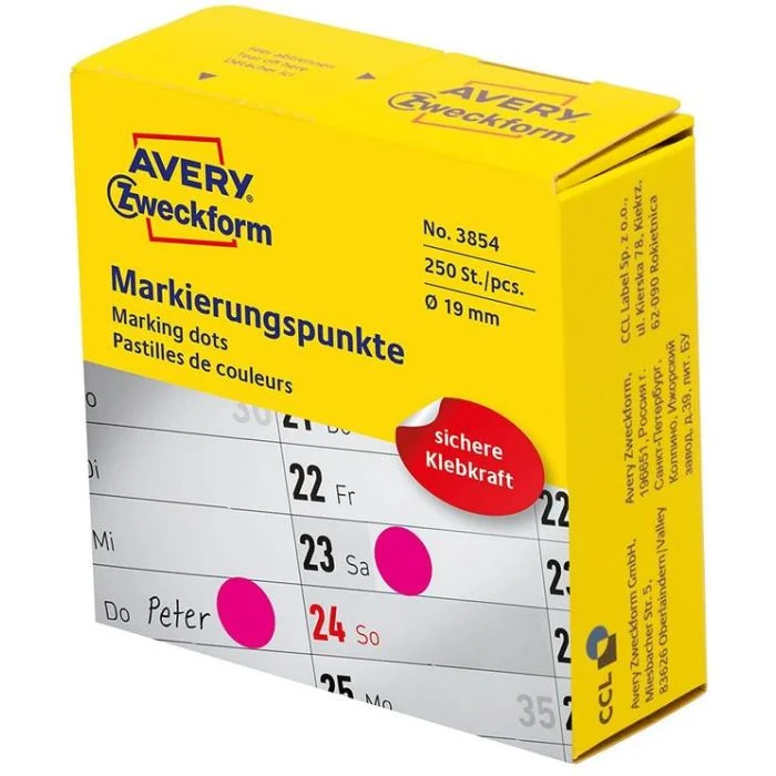 Pastilles adhésives rondes - 19 mm - Magenta AVERY Lot de 250