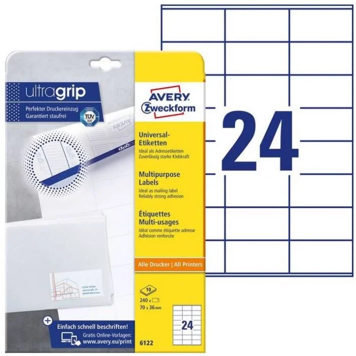 Étiquettes adhésives - 70 x 36 mm - Blanc AVERY Office and Home Lot de 240