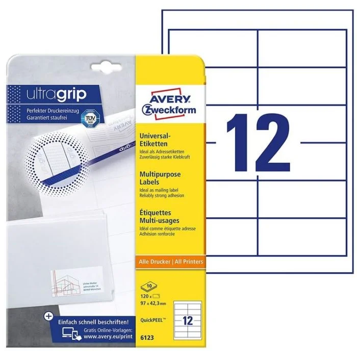 Étiquettes adhésives - 97 x 42,3 mm - Blanc AVERY Office and Home Lot de 120