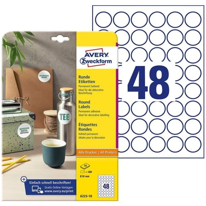 AVERY Étiquettes adhésives permanentes - Rond 30 mm - Blanc Lot de 480