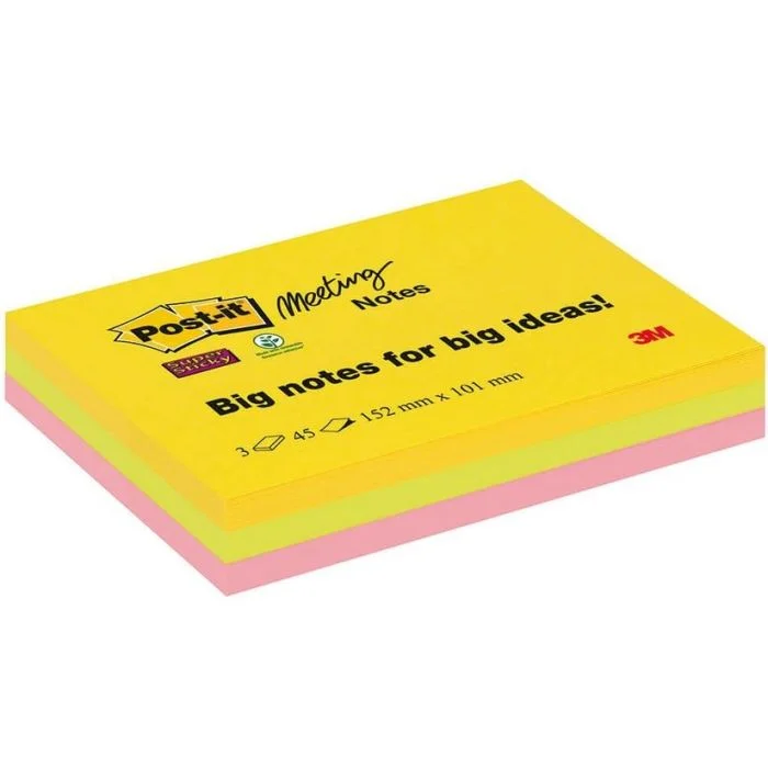 Notes adhésives - 152 x 101 mm - Assortiment POST-IT Meeting Notes Lot de 3