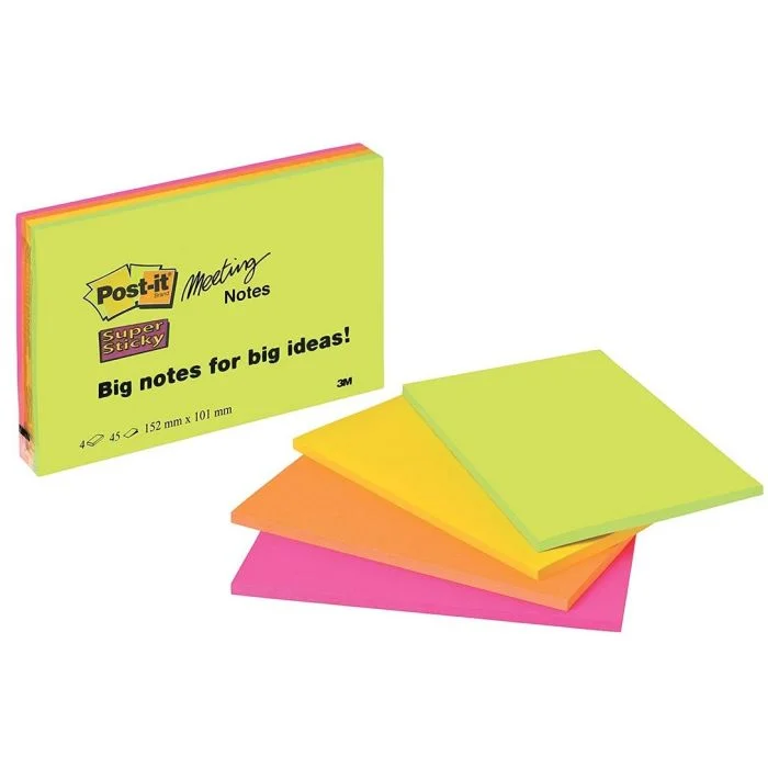 Notes adhésives 152 x 101 mm - Assortiment POST-IT Meeting Lot de 4