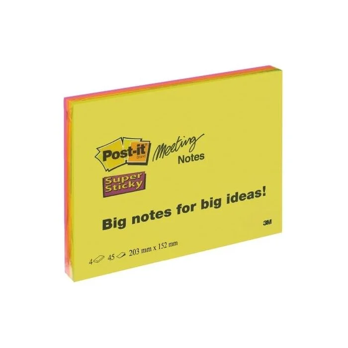 Notes adhésives - 152 x 203 mm - Assortiment POST-IT Meeting Lot de 4
