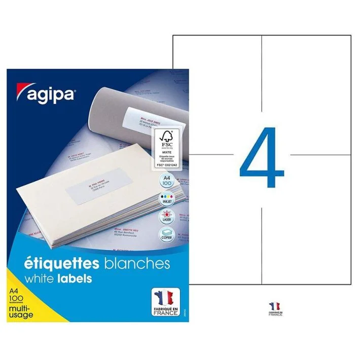Étiquettes adhésives blanches A6 - 105 x 148,5 mm AGIPA Lot de 400